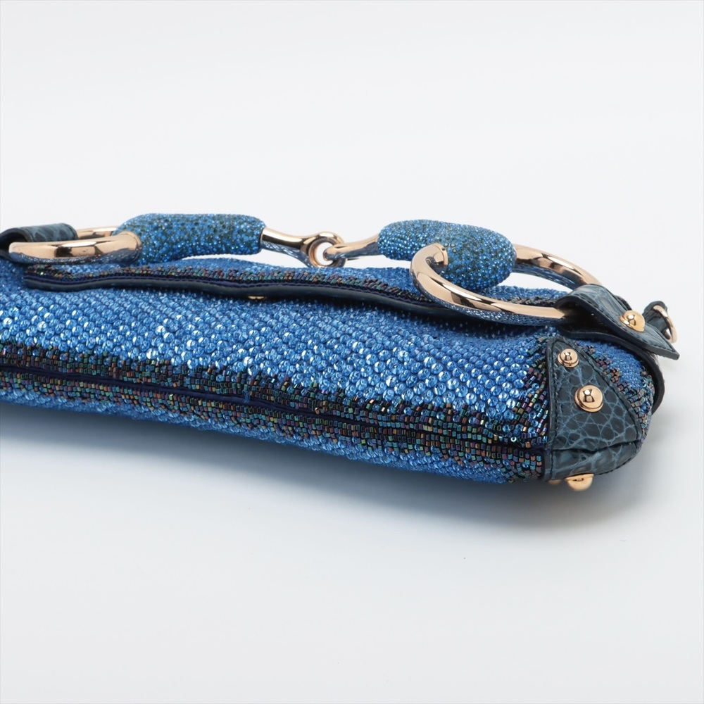 Gucci Horsebit Beaded Chain Shoulder Bag Blue Crocodile - Picture 3 of 8